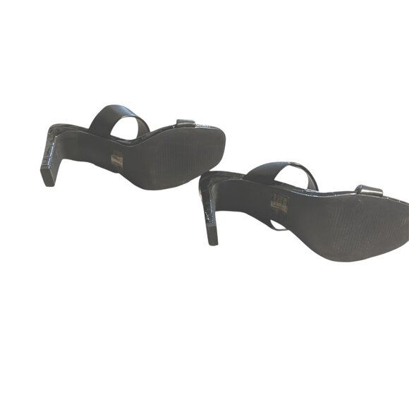 Dolce Vita Black Patent Crocodile Embossed Block Heel Mules Slides Womens Size 6 - Picture 6 of 6